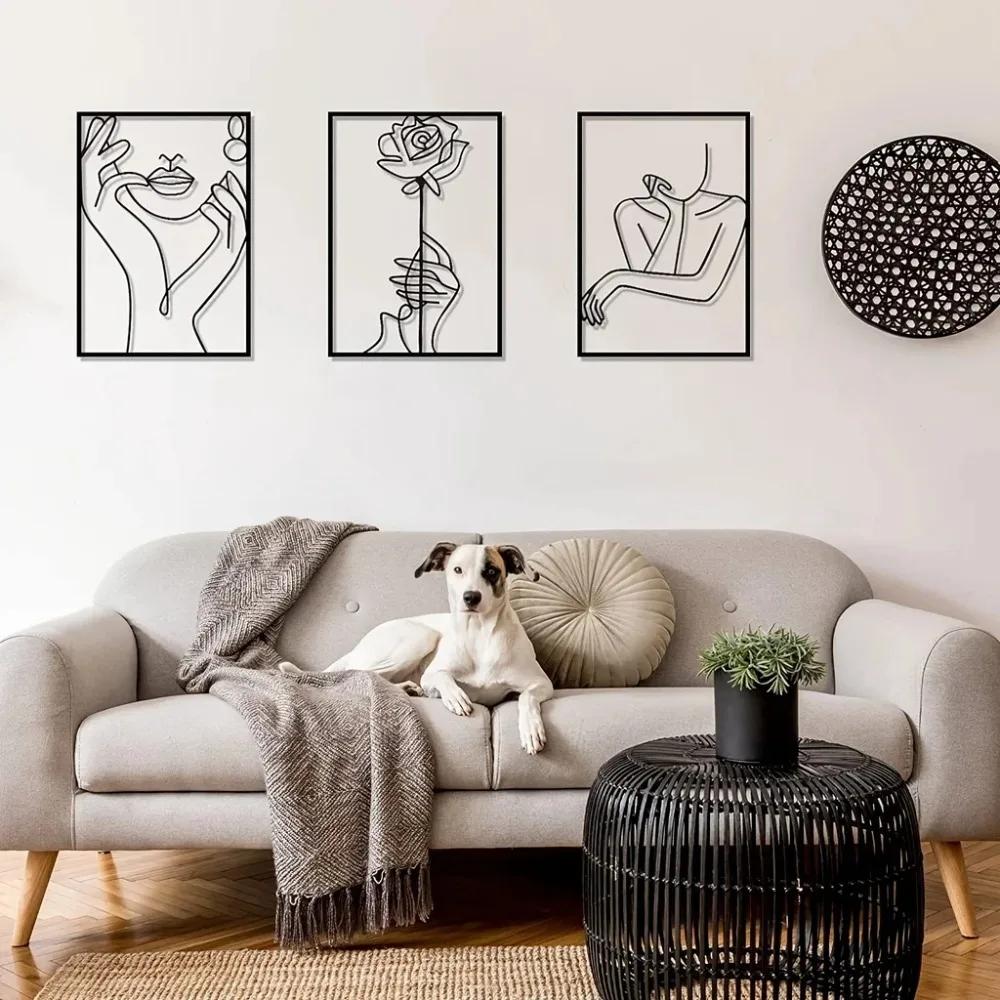 Modern Minimalist Abstract Metal Wall Art Female Silhouette Linework Home Decor