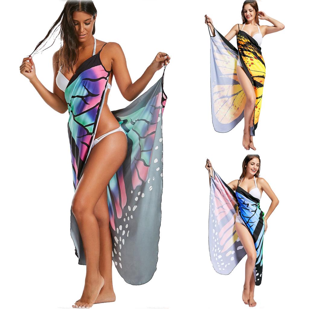 Women Color Butterfly 3D Printed Sexy Comfortable Beach Cover Dress