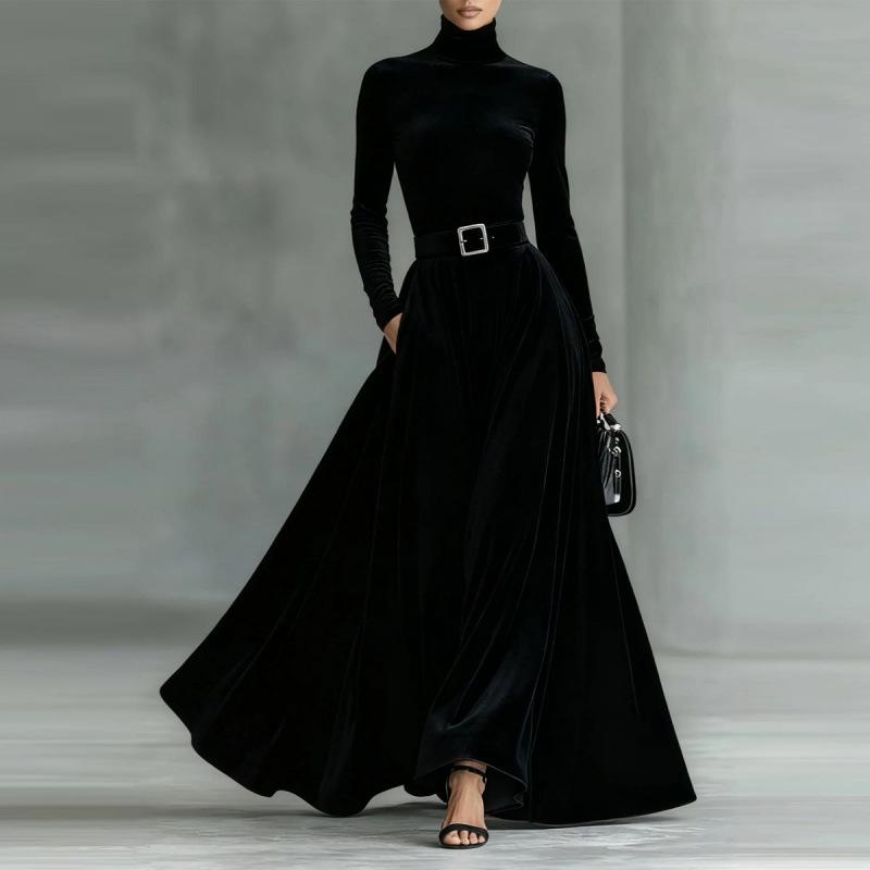 European and American Women's High Neck Long Sleeve Evening Gown Skirt