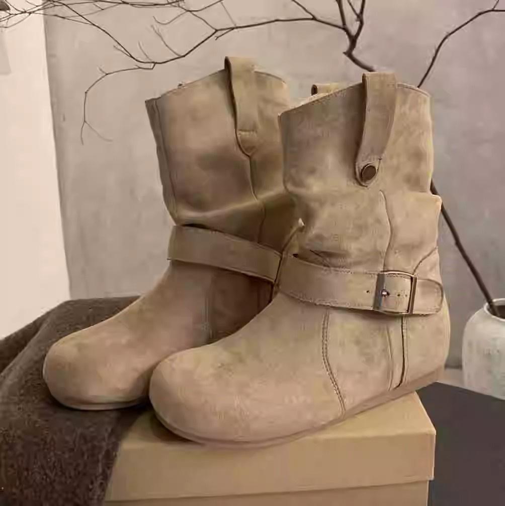 

2025 осень и зима новая внутренняя высота увеличение ретро универсальные ботинки на платформе женские Birkenstocks толстая подошва круглый носок матовые короткие ботинки 35