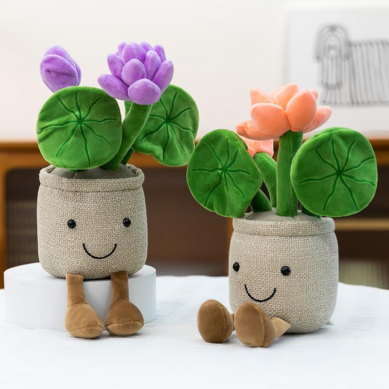 Simulation Creative Lotus Potted Plush Toy Fun Plant Lotus Ornament Living Room Decoration Doll Machine Doll