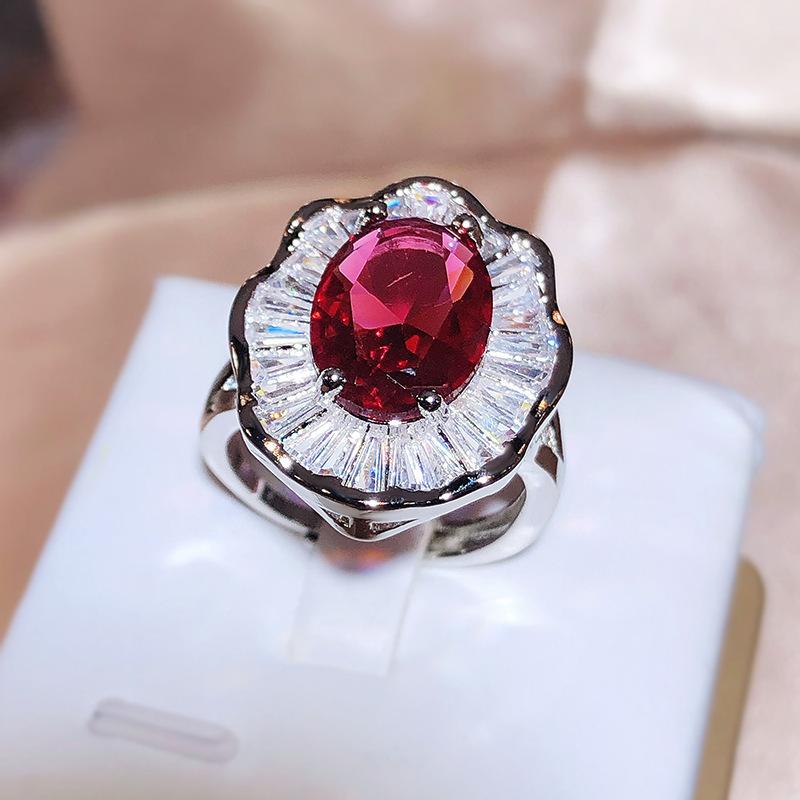 High End Style Stone Red Exaggerated Ring Classic Versatile Index Finger Ring for Women