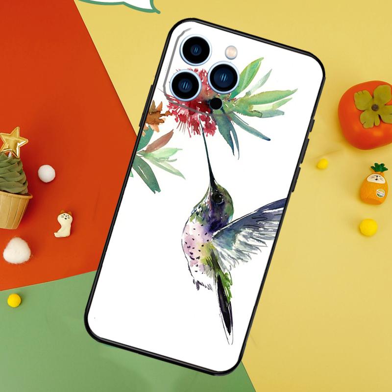 Hummingbird and Flowers Phone Case For iPhone 17 Pro Max 16 15 14 12 11 13 Pro Max Plus 12 13 Mini 16e 17 Air Cover