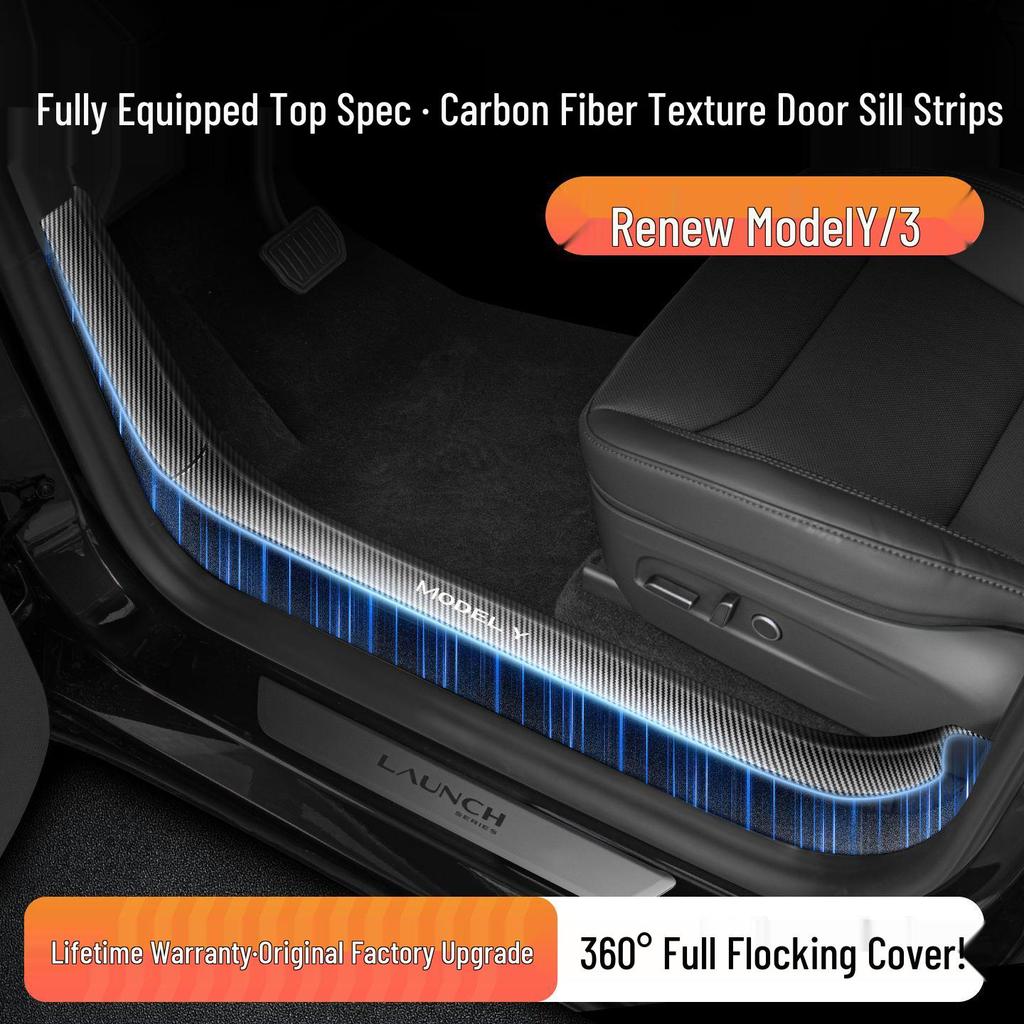 Tesla Model 3/Y Facelift Laser Carbon Fiber Door Sill Protectors