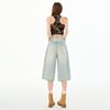 American Retro Cargo Denim Pants Women Fashion Casual Wide Leg Capri Jeans Summer Simple All Match Baggy Jeans