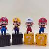 4Pcs/Set Super Mario Bros Figure Mario Wario Pvc Action Dolls With Question Block Bricks For Kids Fans Gift