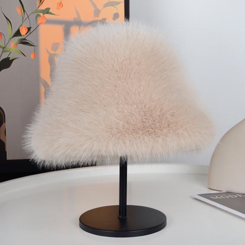 

Женская модная шляпа-ведро из искусственного меха - Толстая, плюшевая и теплая для осени/зимы бежевый