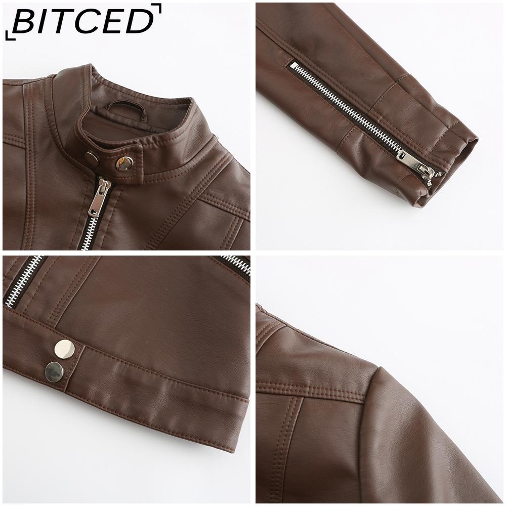 BITCED Lightweight Leather Jacket - Short-Sleeved Spring/Fall Stand-Up Collar Women's Leather Jacket