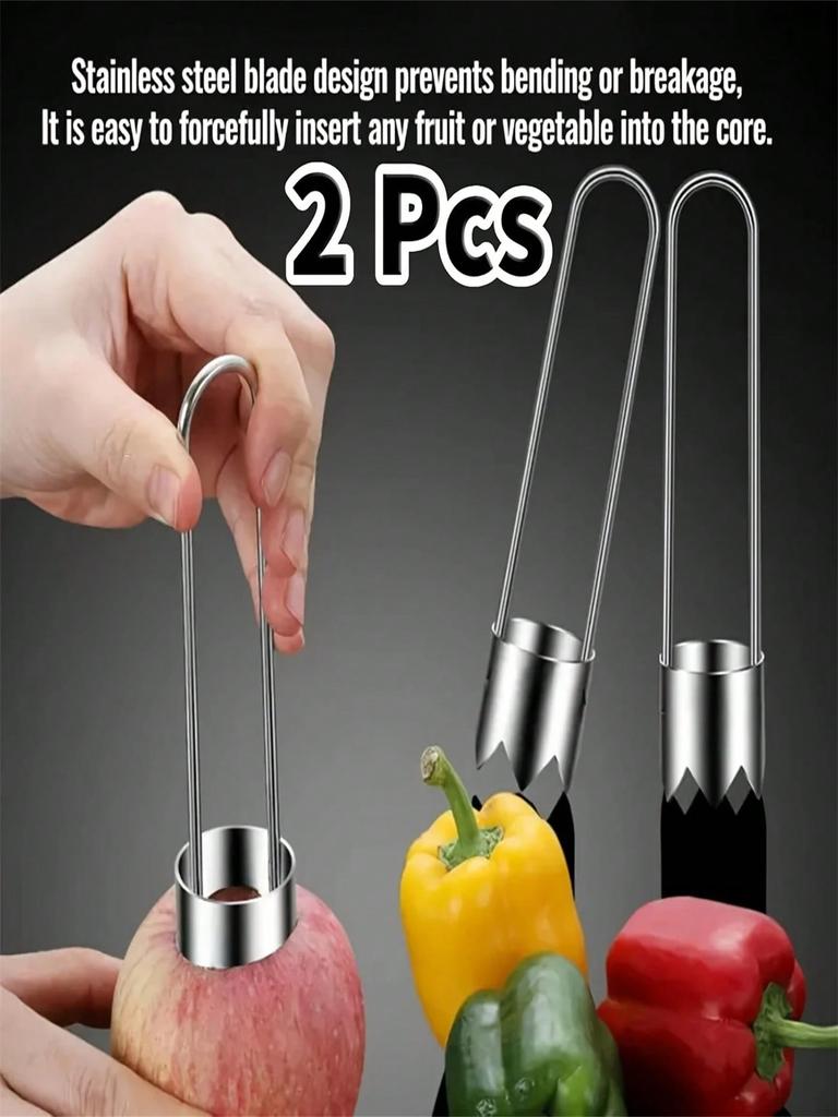 2pcs Premium Stainless Steel Fruit & Vegetable Corer | Easy-to-Use Seed Remover, Easy-to-Clean, Multi-Functional, Food-Grade Saf