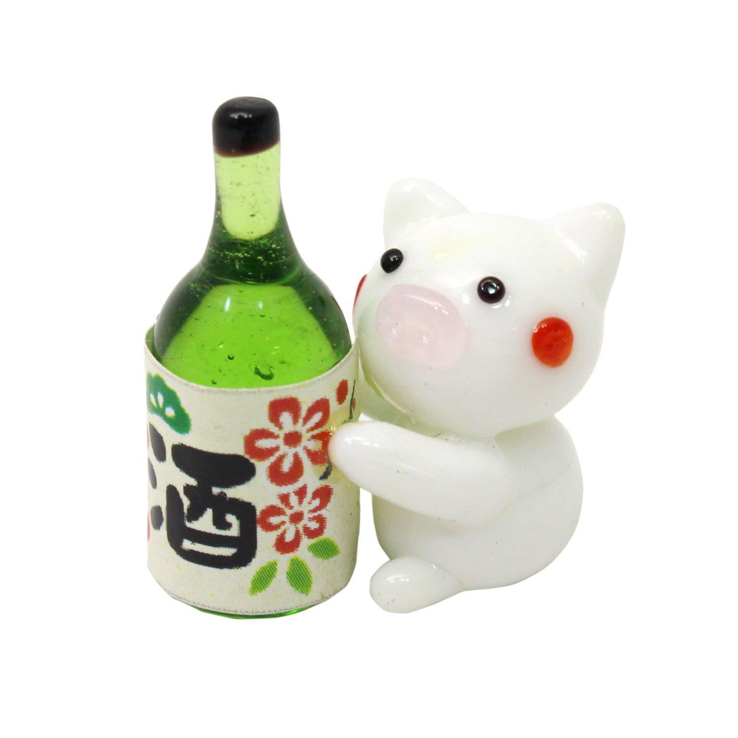 

Fokart Ornament White H20mm Cute Handmade Glasswork Happy Sake Pig FGK32XD