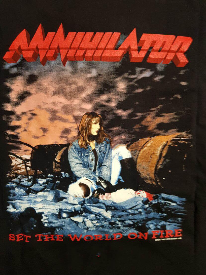 ANNIHILATOR World On Fire Tour T-shirt Cotton All Size Unisex Tee XXL