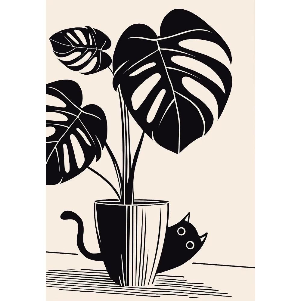 Watercolor Cute Kittens Potted Plant Canvas Print Cartoon Green Plants Animals Wall Art Postes for Modern Living Room Home Decor