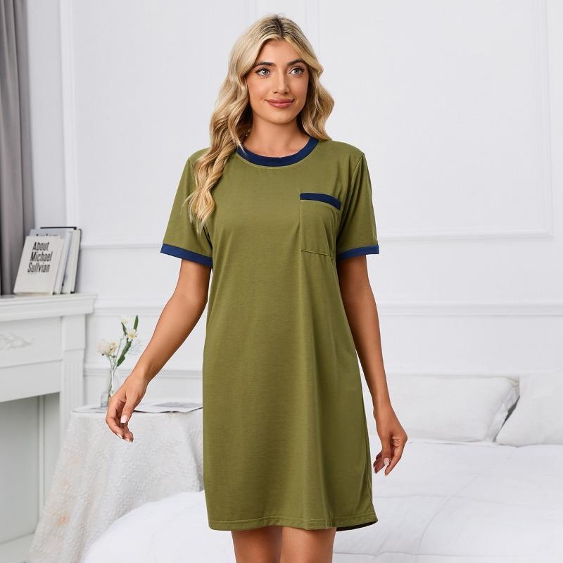 Velké dámské nové jednobarevné tričko s krátkým rukávem, pyžamové šaty s kulatým výstřihem