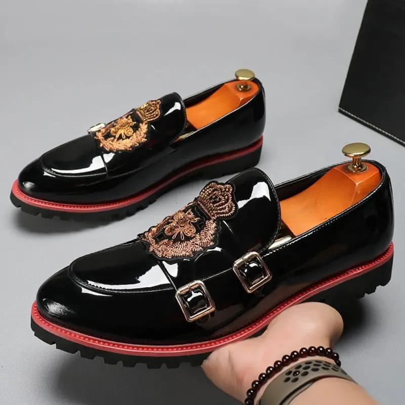 Designer Mens Shoes New Embroidery Loafers British Style Business Leather Oes High Quality Men's Casual Shoes Classic Monk Shoes