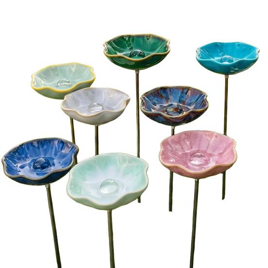 Ceramic Flower Bee Feeder, Garden Bee Watering Station, Outdoor Decorative Butterfly Cup for Thirsty Pollinators Patio Yard Decor
