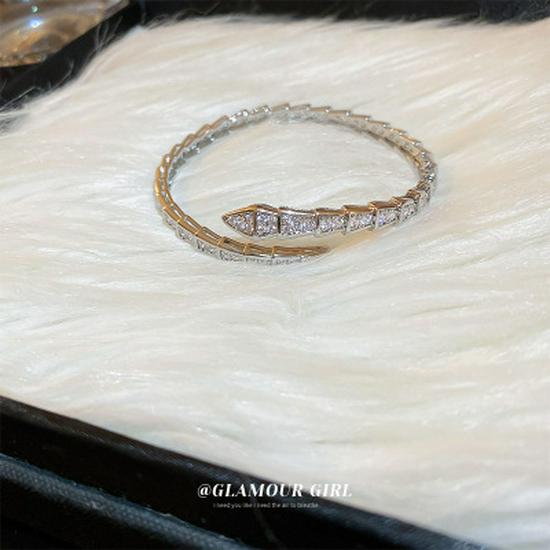 European & American Zircon Snake Bone Silver Bangle - Women's Fashion Niche Design Open Cuff