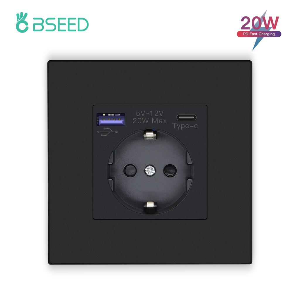 BSEED Einzelne EU-Wandsteckdose Doppel-USB-Steckdosen Typ C Dreifache Steckdosen Vier Steckdosen USB-C-Anschluss 2,1A Kunststoffrahmen