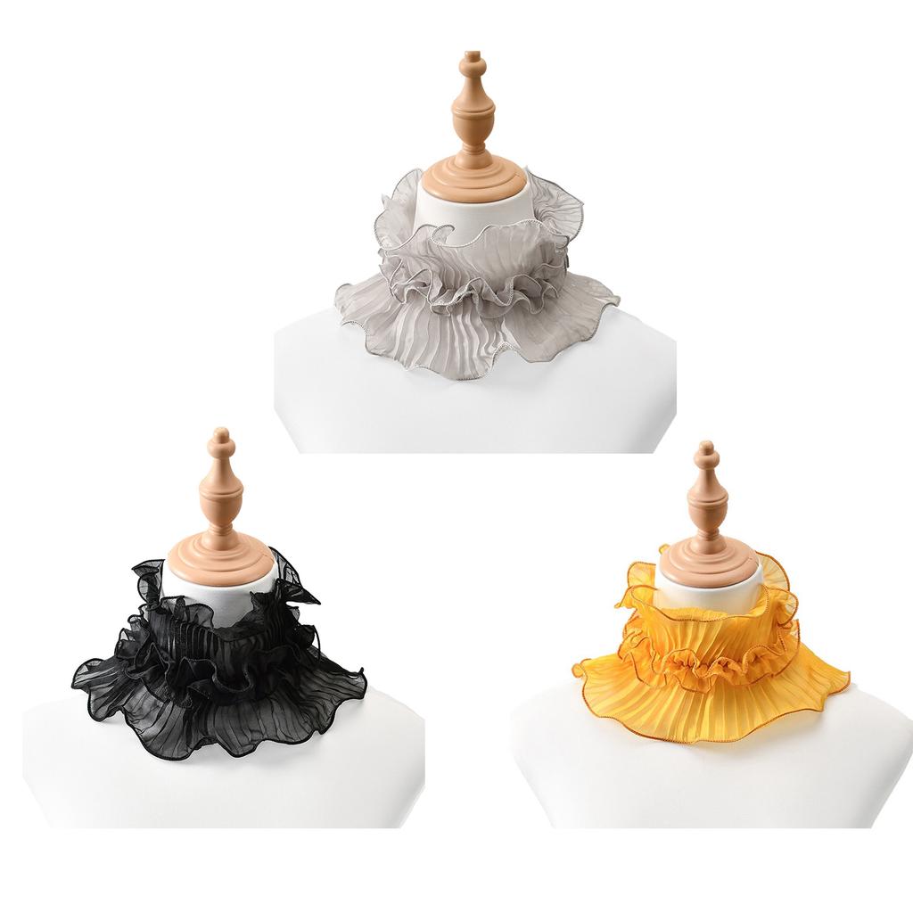 Spring Summer Floral Lace Trim Polyester Neck Scarf Versatile Women's Shirt Collar Design with Ruffled Edge for Stylish