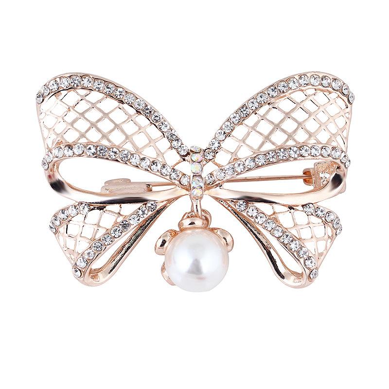 Модная трехмерная брошь-булавка с бантом, стразами, из сплава и жемчугом, корсаж, сдержанная и модная, аксессуары для одежды, брошь, ювелирное изделие