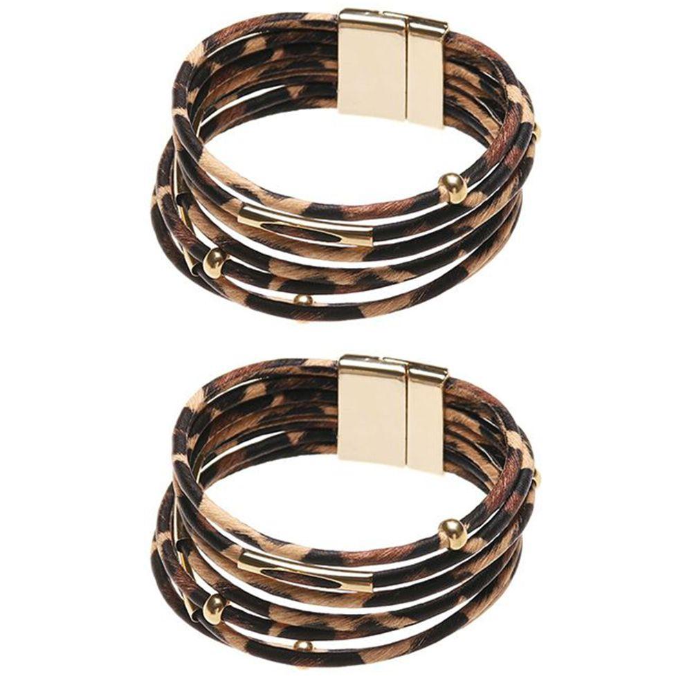 

Multilayer Women Bracelets & Bangles Magnetic Clasp Bracelet Leopard Leather Bangle Wide Wristband