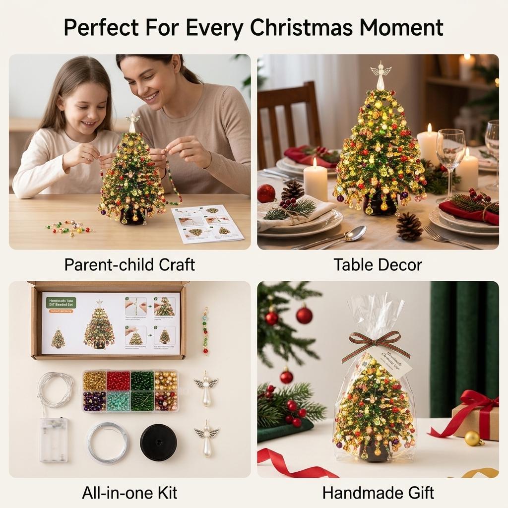 Handmade Christmas Tree DIY Beaded Set Christmas Tree Set Default with Light String