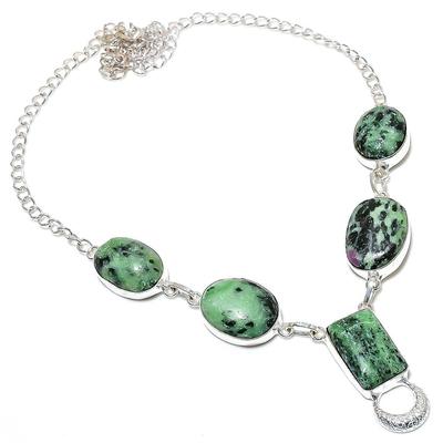 Natural Ruby Zosite Gemstone Handmade 925 Sterling Silver Necklace 18" q9W40