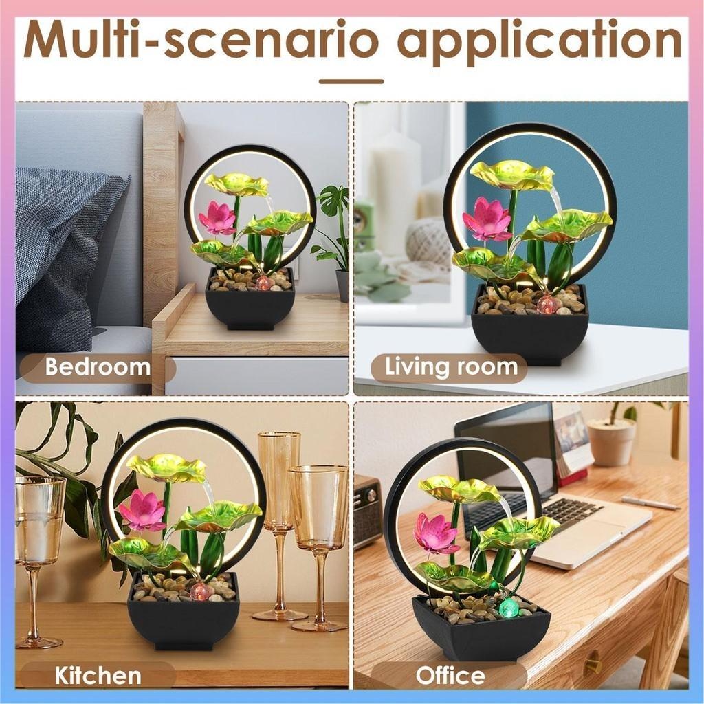 Kleine Wasserfallbrunnen Tischbrunnen 3-stufig Lotusblatt Indoor Dekoration Meditation Entspannung Wasserbrunnen