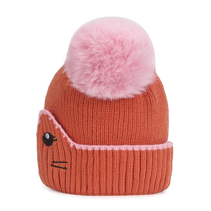 NORTHWOOD Children's Cute Cartoon Fur Ball Knitted Hat Winter Cold-proof Warm Baby Kids Woolen Hat for Boys Girls Beanies Hat