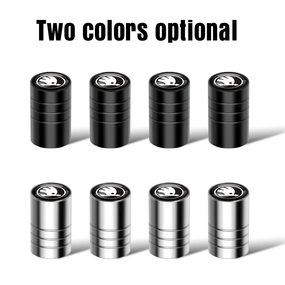 HIAQ2 4pcs Car Logo Wheel Tire Valve Stem Dust Caps Covers Accessories For Skoda S Yeti Fabia Octavia 3 2 a5 Kodiaq Karoq Rapid Superb