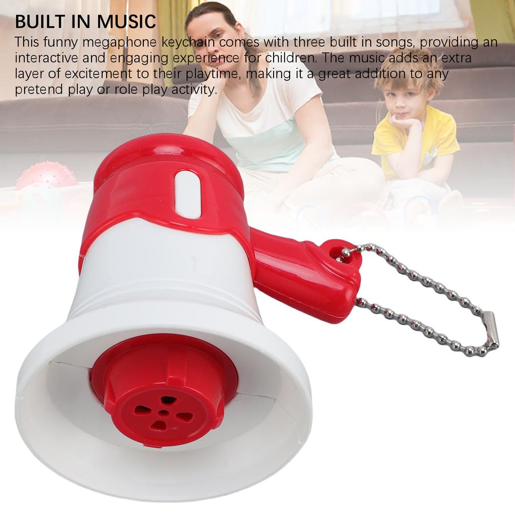 3 Stück Mini-Megafon-Spielzeug für Kinder, lustiger Musik-Lautsprecher-Schlüsselanhänger mit eingebauten Liedern, Rollenspiel-Spielzeug-Requisite für Kinder, Rot