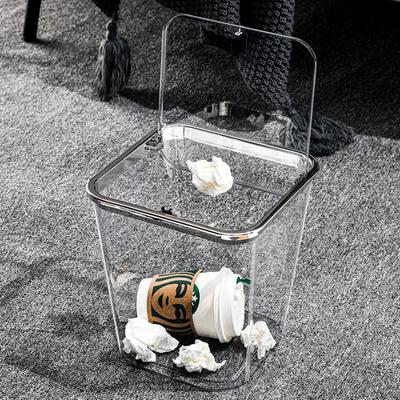 Light Luxury Waste Bins Home Living Room with Cover Bedroom Toilet Living Room Dormitory Desktop Transparent Acrylic Trash Can