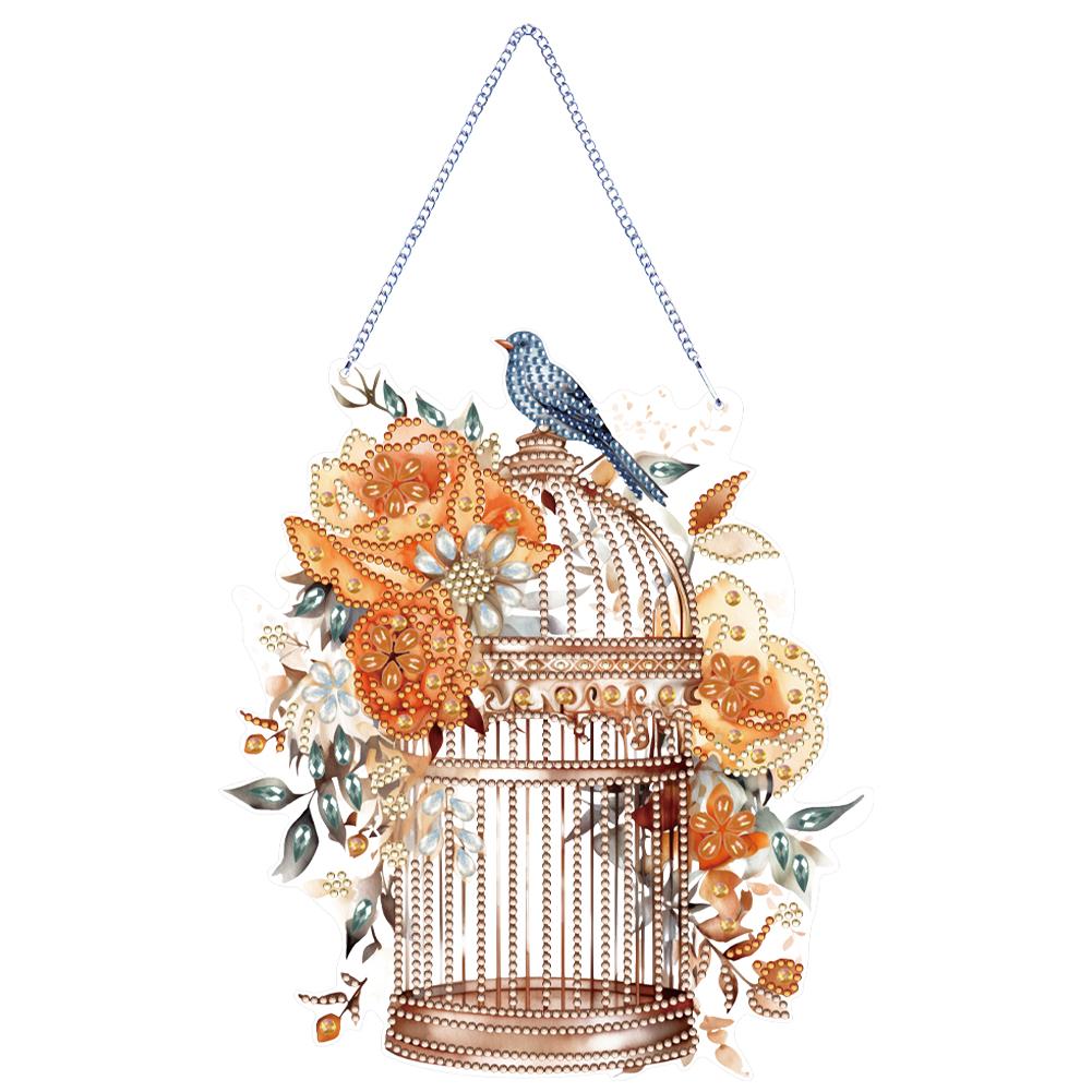 Acrylic Diamond Art Hanging Pendant Flower Birdcage Single-Sided 5D DIY Diamond Painting Dots Pendant for Home Wall Decor