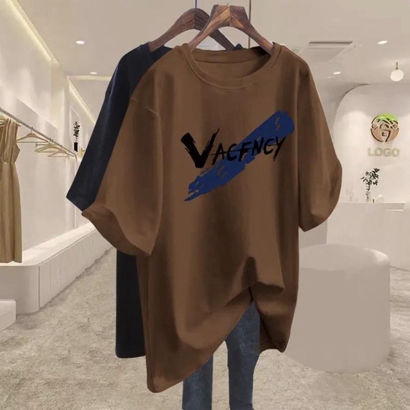 Women's Clothing Chic Hand-Painted Letter Print T-shirt Summer New Casual Loose 100 Cotton Short Sleeve T-shirt Lady Y2k Pullove