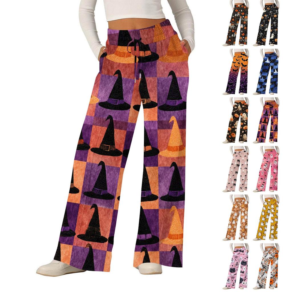 Women's Halloween Printed Fashionable Loose Casual Wide Leg Pants