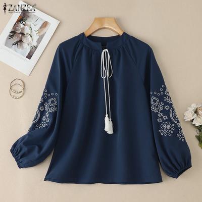 Women CasuaL V-Neck Loose Print Long Sleeve Blouse