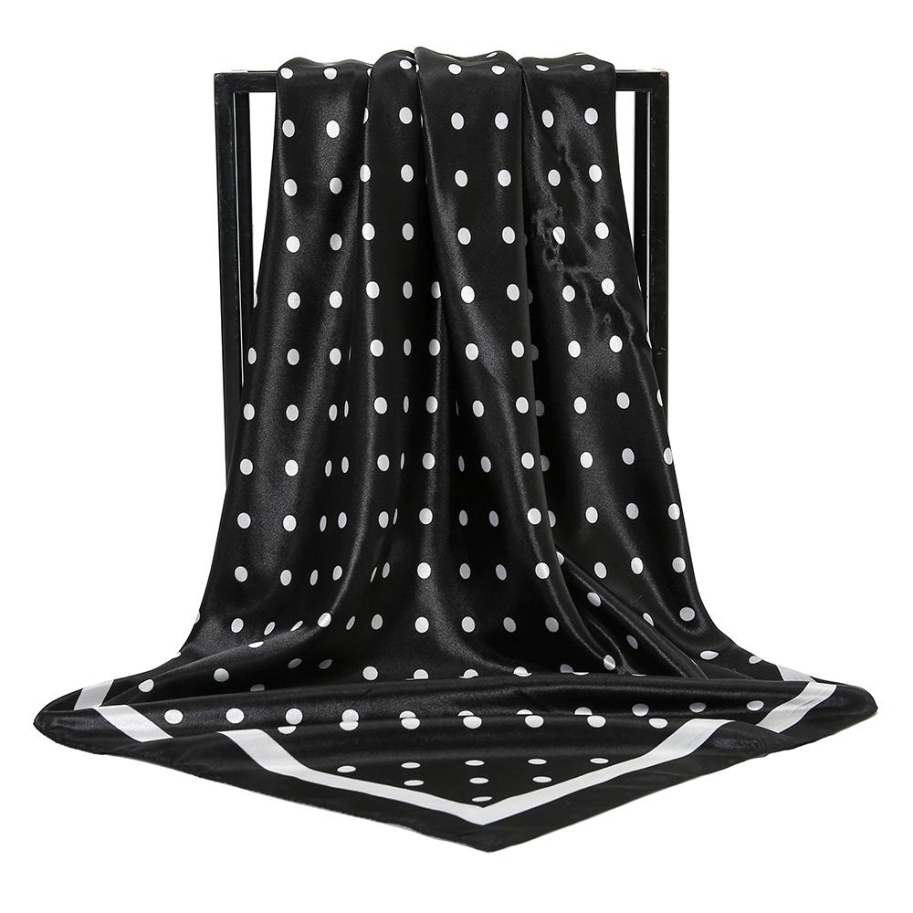 Dot Printed 90 Square Scarf Satin Silk Shawl Muslim Woman Hijabs Hair Wraps Ladies Fashion Headband Thin Femme Turban