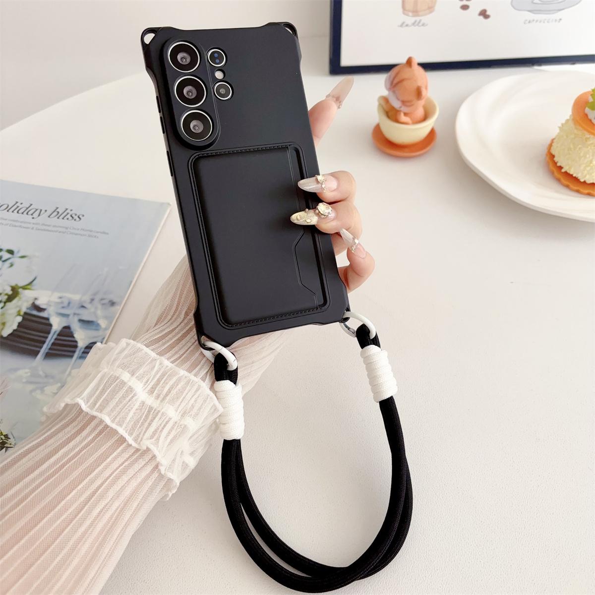 

Wrist Strap Wallet Card Holder Phone Case for Samsung Galaxy S26 S25 S24 Ultra S23 FE S22 Plus A17 A56 Silicone Protective Cover Galaxy S22 5G