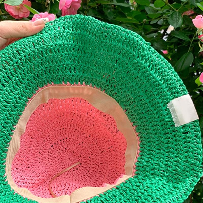 Breathable Bucket Hat for Women Fisherman Hat with Contrast Color Elegant Straw Hat Lady Foldable Floppy Hat for Travel