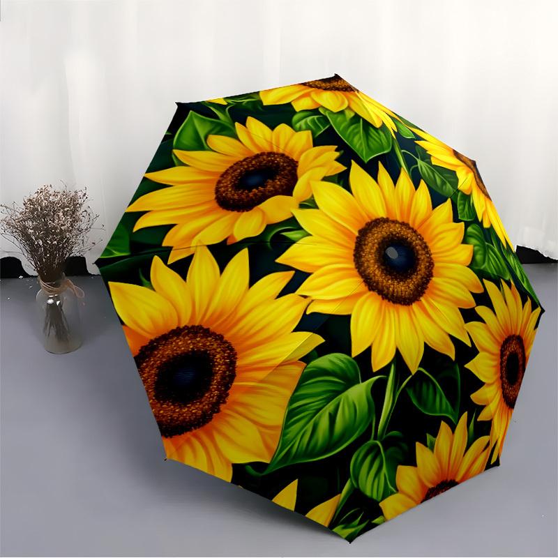 1 Stück Sonnenblumen-Garten Automatischer Öffnungs-/Schließschirm Kompakter Faltbarer Regenschirm, Ganzjahres-Tragbarer Schirm für Damen/Herren F1124018