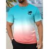 Summer Fashion Men's Colorful Gradient 3D Printed T-shirt Comfortable Soft Breathable Loose Large Casual Sports Versatile Short Sleeve T-shirt