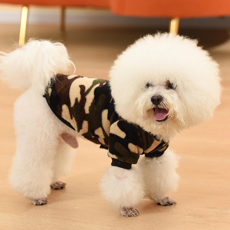 Maskáčová plyšová mikina pro bišonka: Roztomilé, odolné proti špíně, univerzální oblečení pro domácí mazlíčky na podzim a zimu