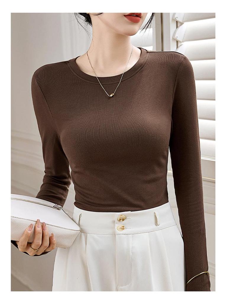 Women's Black Ribbed Slimming Crew Neck Long Sleeve Knit Top - Perfect for Spring, Autumn & Winter.