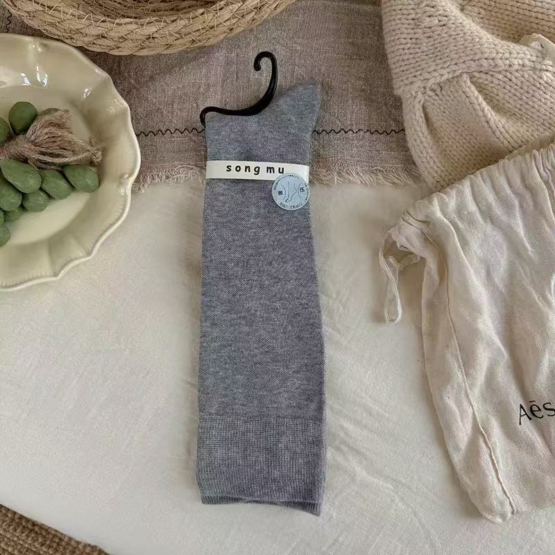 Druck Wadenstrümpfe ohne Fuß für Herbst und Winter, Graue vielseitige schlankmachende Oberschenkelhohe Strümpfe, Baumwollsocken