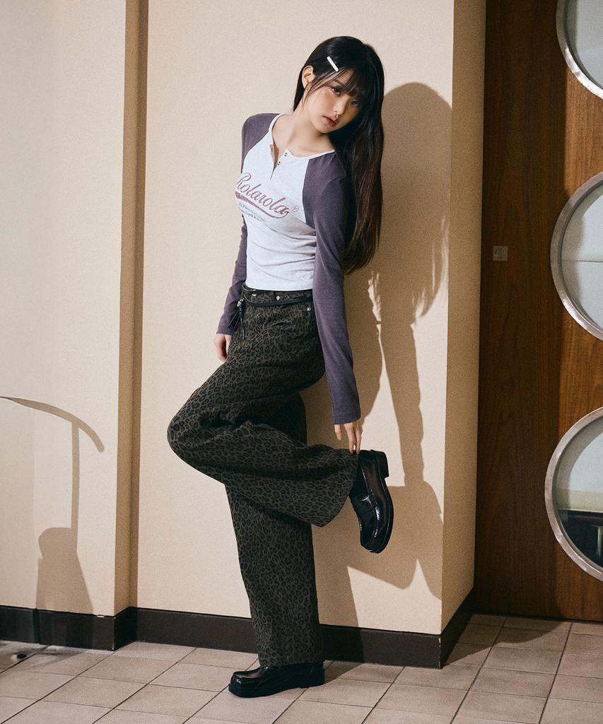 ROLAROLA Leopard Wide Pants Charcoal