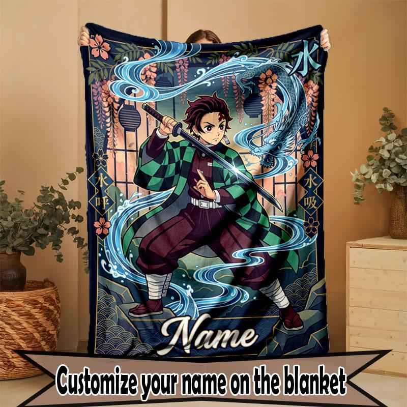 Individuelle Personalisierte Demon Slayer Druckdecke, Heimdekoration, Schlafzimmer, Sofa, Camping, Couch, Geschenke für Geburtstag Weihnachten