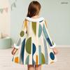 Girls Faux Fur Trim High Neck Long Sleeve Geometric Printed A Line Flared Dress