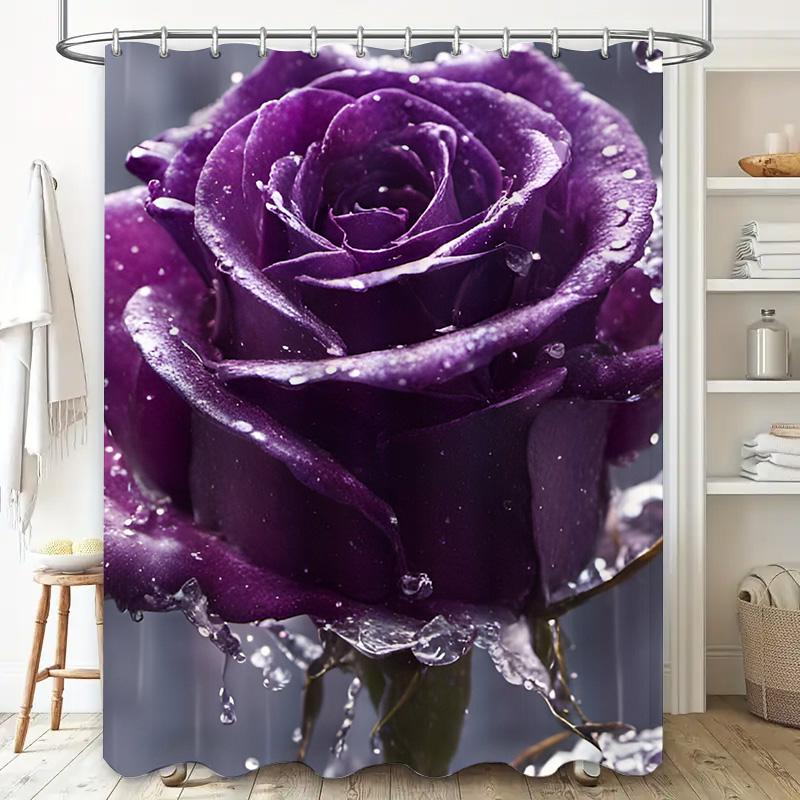 Delightful Raindrops Shower Curtain Purple Rose Design For Modern Bathrooms Decor 3D Printed Fabric Waterproof Bathroom Accessor