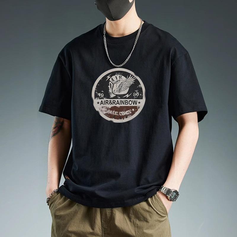 Retro Short Sleeved T-shirt for Men's Summer Fashion Brand Pure Cotton T-shirt with Fashionable Pattern