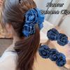 Denim Blue Flower Banana Clips Camellia Floral Twisted Hair Clip Sweet Women Vertical Clip  Daily