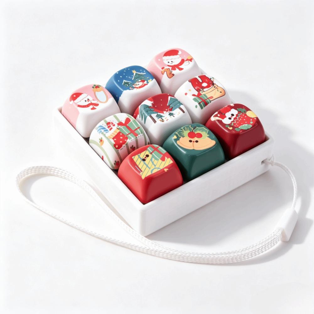 9-Key Keycap Fidget Keychain Creative Keyboard Clicker Toy Keyring Christmas Gift